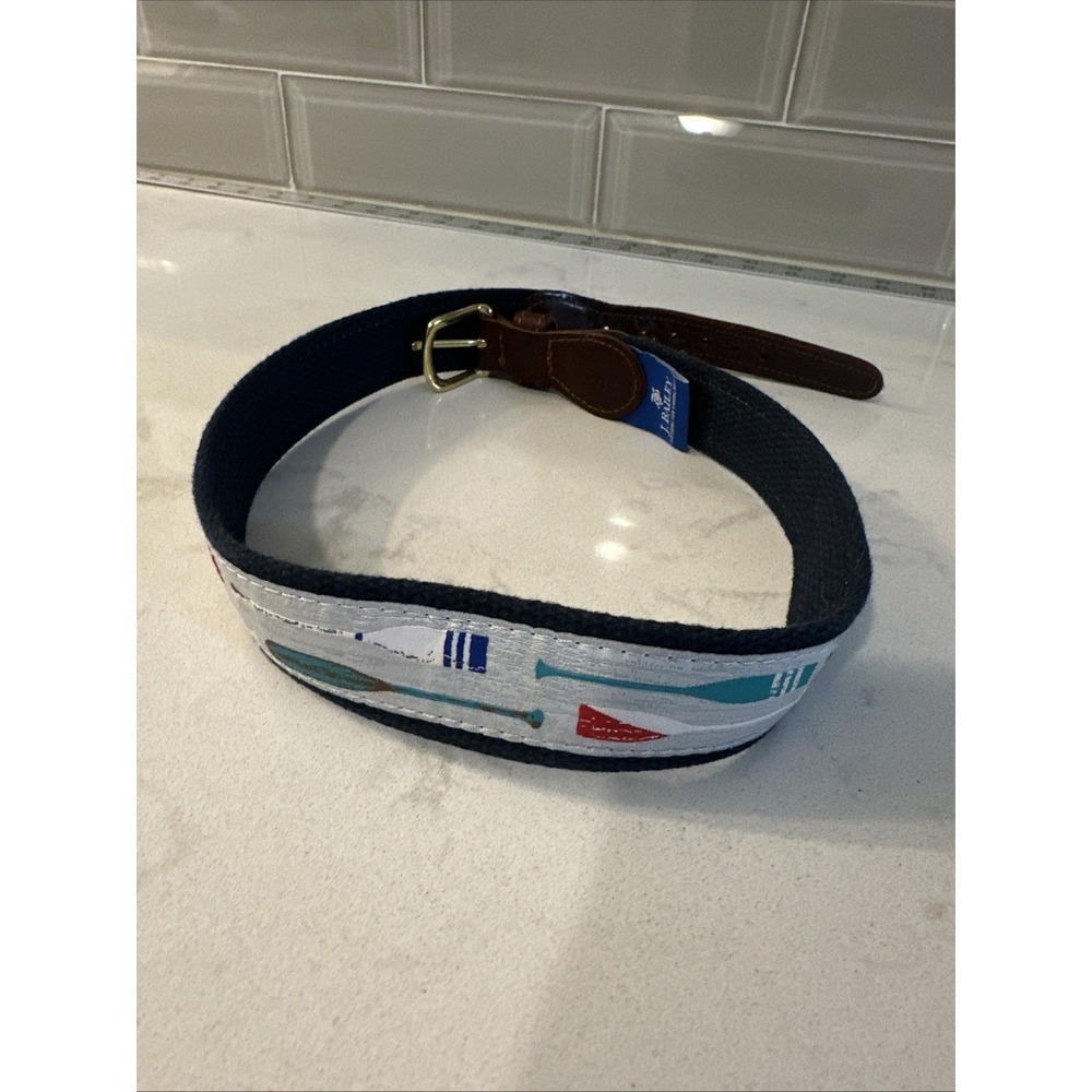 J. Bailey Boys Leather Canvas Woven Ribbon Nautical Oars Belt Size 24